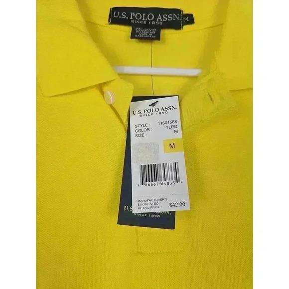 NWT US Polo Assn Yellow Pique Polo Shirt Short Sleeve Medium - Picture 3 of 5